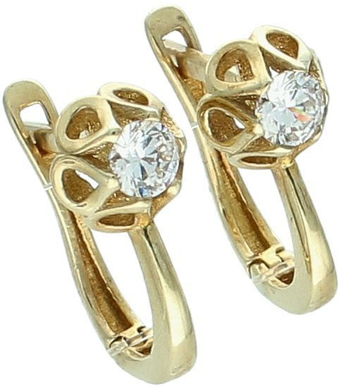 Złote kolczyki z cyrkonią próba 333 KL 4822 333. Złote kolczyki z cyrkonią o motywie kwiatu. Złoto i cyrkonia świetnie współgrają w takich wzorach. Stworzone z myślą o każdej kobieci2.jpg